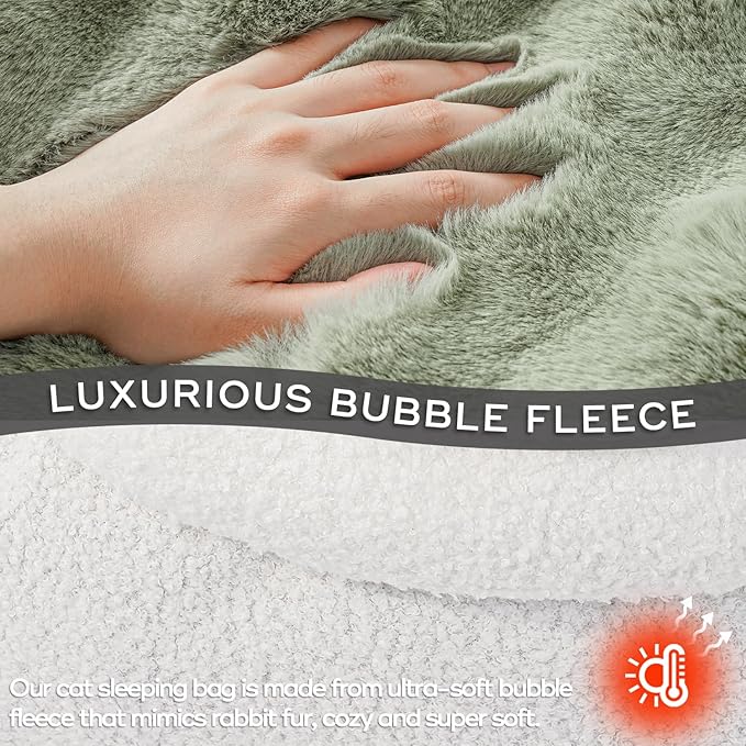 Cat Sleeping Bags for Indoor Cats Self Warming Cat Bed Fits up to 15 lbs Pets Soft Plush Warm Bed 360° Wrap Bag Washable Comfortable Pet Sleeping Bed 21" × 17" Green