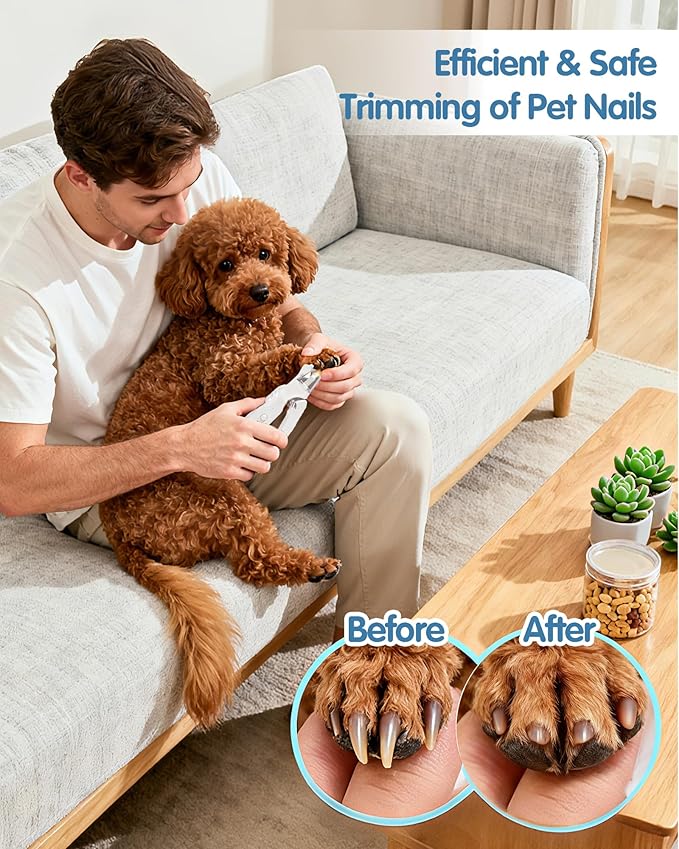 2 in 1 Dog Nail Trimmers & Dog Nail Grinder for Large Medium Small Dogs Cats Claw Trimmer with 2 LED Lights & Splash Guard, Ultra-Quiet, USB Rechargeable Pet Claw Care Grooming