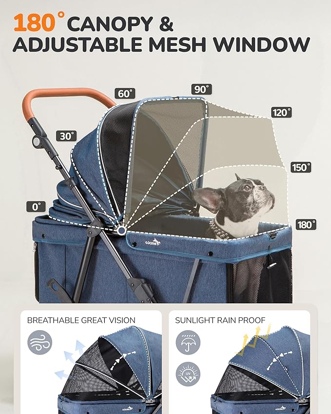 Dog Stroller for Large & Medium Dogs (20–132 lbs), Pet Stroller for 2 Small Dogs, Extra Large Heavy Duty, Foldable & Ventilated, Pink or Navy