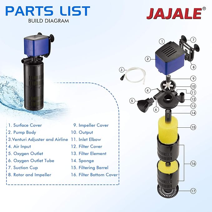 Water Pump 320 GPH 3-in-1 Submersible Internal Filter Aquarium Powerhead Water Pump Ultra Quiet For Aquarium,Fish Tank