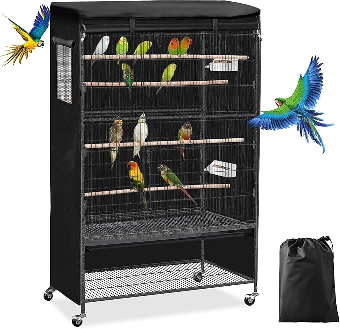 Roasivi Universal Large Birdcage Cover Black Out and Breathable Cages Cover for Parrots and Other Small Animals Durable Waterproofing Washable Material 31" L x 21" W x 53" H Black