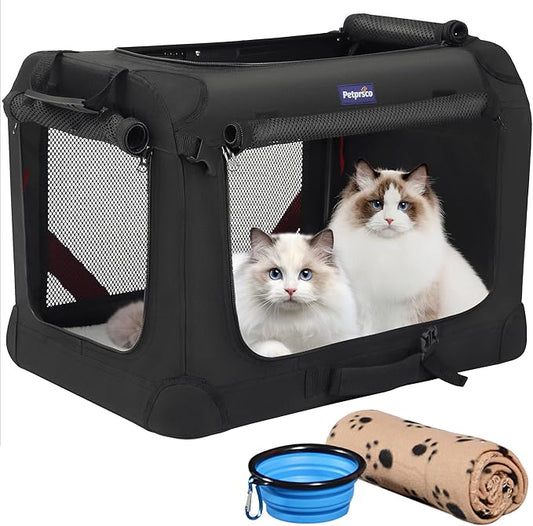 Petprsco Large Cat Carrier for 2 Cats Small Medium Dogs, Soft Pet Carrier 24x17x17 for Traveling with Warm Blanket Foldable Bowl and Washable Pad