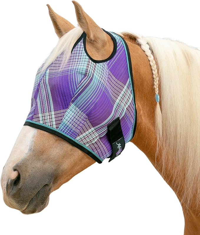 Kensington UV Horse Fly Mask with Web Trim - Protective Mask with Dual Ear Opening & Forelock Freedom - Large, Lavender Mint