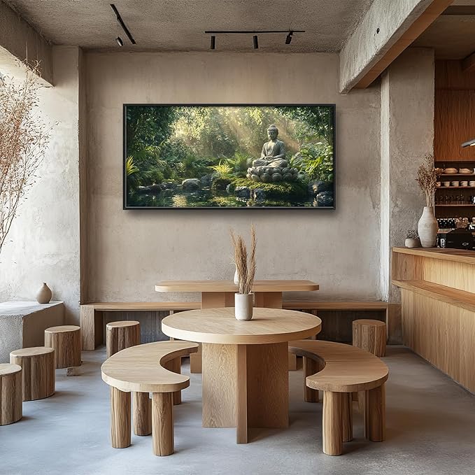 Large Buddha Forest Wall Art for Living Room, Framed Oversized Tree Lake Wall Decor, Nature Landscape Canvas Painting Modern Artwork Home Decoration for Dining Room Bedroom Office 60"x30"