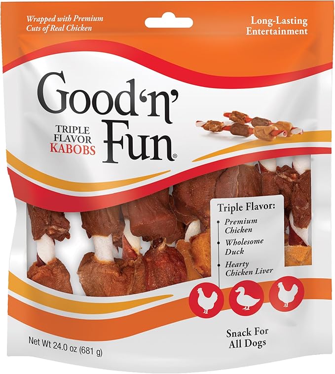 Good'n'Fun Triple Flavored Rawhide Kabobs for Dogs 36 Count (Pack of 12)
