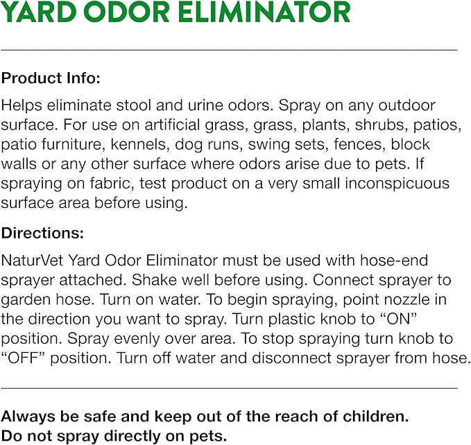 NaturVet – Yard Odor Eliminator – Eliminate Stool and Urine Odors from Lawn and Yard – Designed for Use on Grass, Plants, Patios, Gravel, Concrete & More – 31.6 oz Ready-to-Use with Nozzle