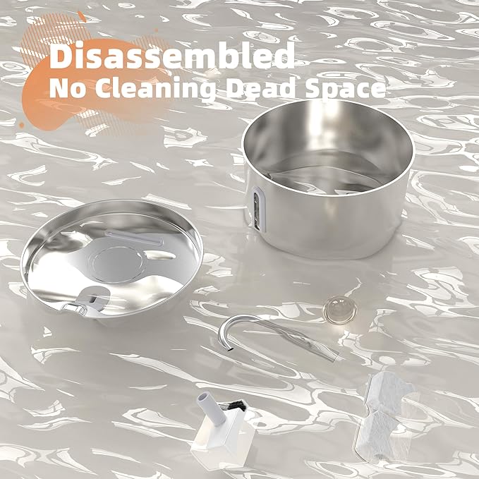 Cat Water Fountain Stainless Steel: 74oz/2.2L Cat Fountain for Drinking - Pet Water Fountain for Cats Inside - Automatic Dog Water Dispenser Bowl Feeding & Watering Supplies 6 Filters 3 Sponges