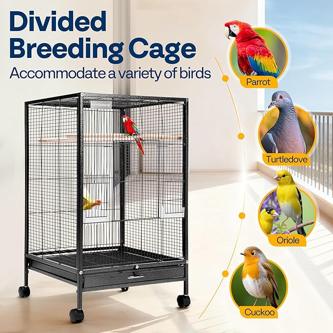 VIVOHOME 54 Inch Wrought Iron Large Bird Flight Cage with Rolling Stand for Parakeets Canaries Cockatiels Lovebirds Conures, Black