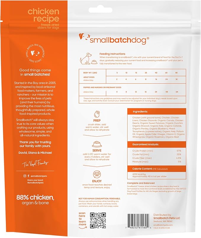 smallbatch Pets Freeze Dried Raw Dog Food, Chicken Recipe, 14 oz, Organic High Protein Dog Food, Grain Free, Made in The USA, Humanely Raised Meat, Single Protein, for Picky Eaters, Hydrate & Serve