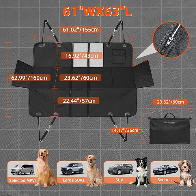 MIROZO Back Seat Extender for Dogs, 600D Heavy Durable Car Seat Cover for Dogs Seat Cover with Door Protectors for Traveling with Pets,Large Space Dog Travel Bed with 5-Fold Bottom for Truck
