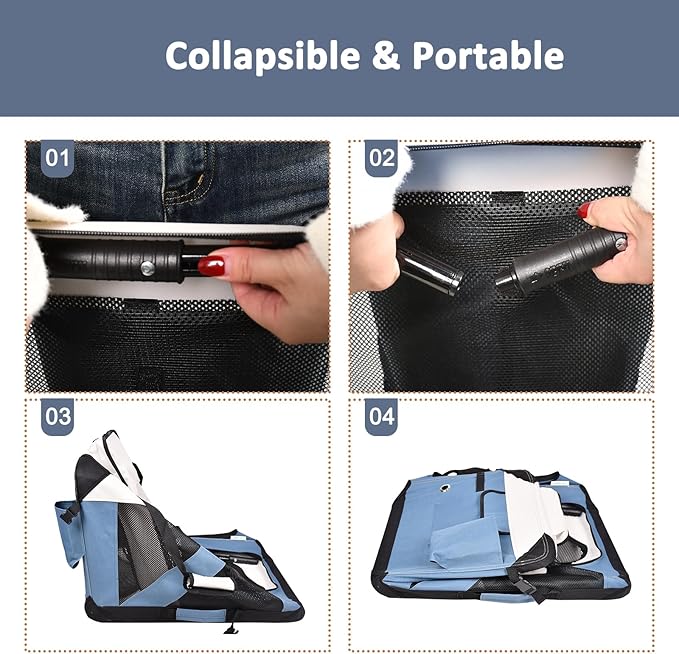 JESPET Soft Dog Crates Kennel for Pets, 3 Door Soft Sided Folding Travel Pet Carrier with Straps and Fleece Mat for Dogs, Cats(6-Lake Blue, Large(30" L x 21" W x 23" H))