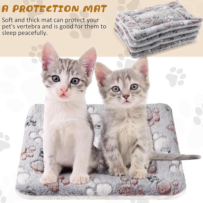 Tuanse 4 Pack Ultra Soft Dog Cat Bed Mat with Cute Prints Reversible Fleece Dog Crate Kennel Pad Cozy Washable Thickened Hamster Guinea Pig Pet Bed Mat for Small Animals(13 x 19 Inches,Light Gray)