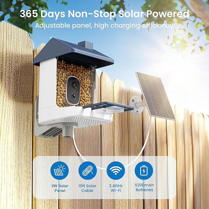 Smart Bird Feeder with Camera, 1.8L Solar Powered Bird Feeders for Outdoors, 2K AI Identify 10,000+ Birds Species, Birds Feeder Camera IP65 Instant Notification, Ideal Gift for Avian Lovers