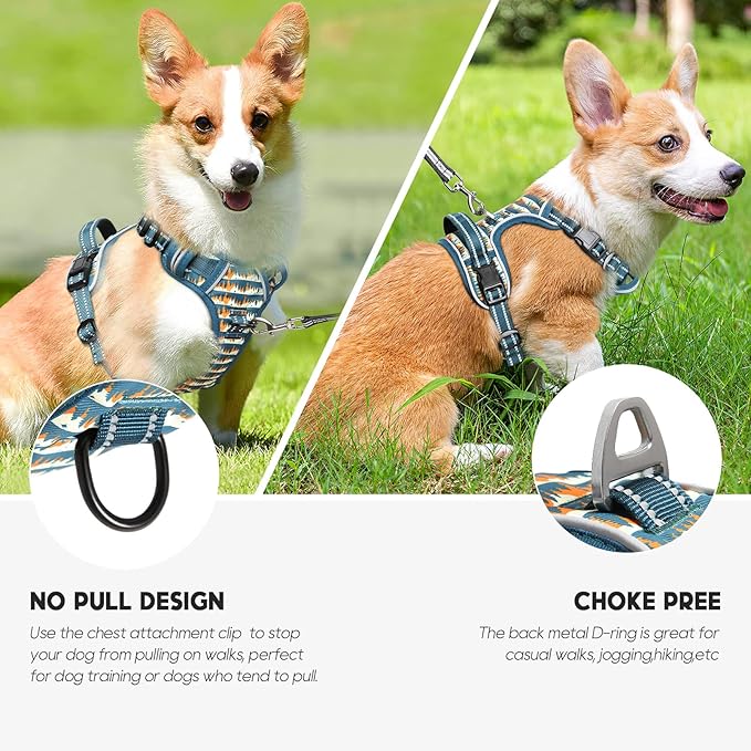 Timos Dog Harness, NO Need Go Over Dogs Head 3 Snap Buckles with 2 Leash Clips, Adjustable Soft Padded No-Pull Dog Harness, Reflective No-Choke Pet Oxford Vest for Small Medium Large Dogs