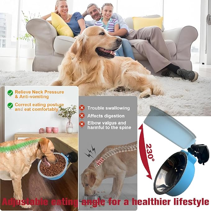 Jacknthe-Healthy and Practical, pet Breed and Growth Adjustable Bowl Height and Feeding Angle, adhered to a Smooth Surface and Foldable for Easy Storage.