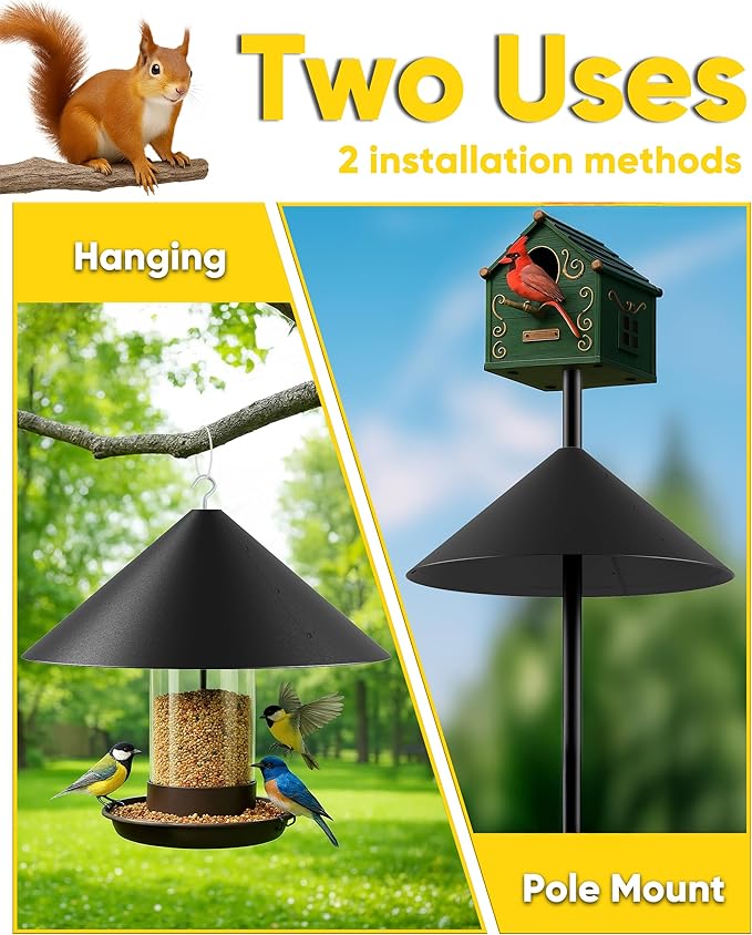 19 Inch Metal Squirrel Baffle for Bird Feeder Pole, Squirrel Proof Bird Feeders for Outdoors Hanging Cover for Rain Guard, Rust Proof Chew Proof Heavy, 1 Pack