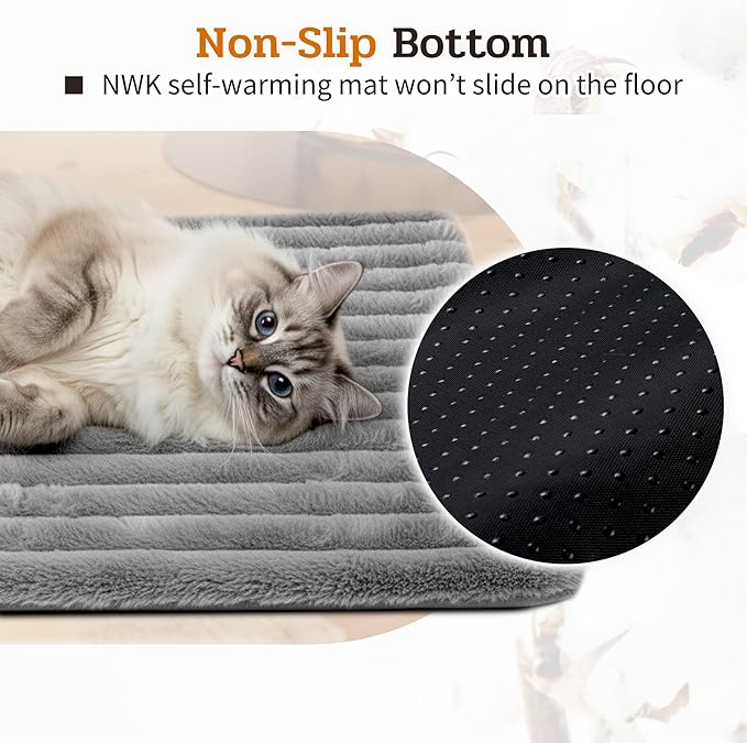 NWK Pack of 4 Fluffy Self Warming Cat Mat, Cat Blanket, Thermal Dog Mat, Washable, Non-Slip Bottom for Sofa & Crate & Kennel & Car Seat (Misty Gray, X-Large (43.5'' X 27.5'' X 0.7''))