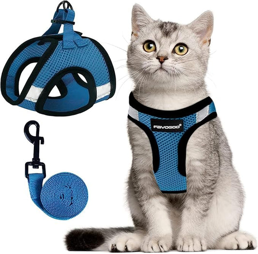 FAYOGOO Cat Harness and Leash Set | Upgrade Step-in Escape Proof Harness | Lightweight Soft Vest, No-Choke Design for Walking, Travel, Camping (Tranquil Teal)
