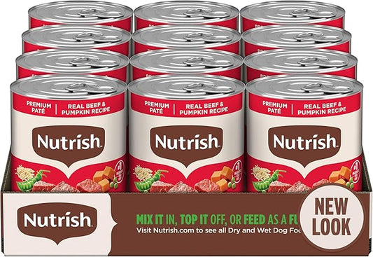 Nutrish Real Beef & Pumpkin Recipe Whole Health Blend Premium Paté Wet Dog Food, 13 oz. Can, 12 Count, Packaging May Vary (Rachael Ray)