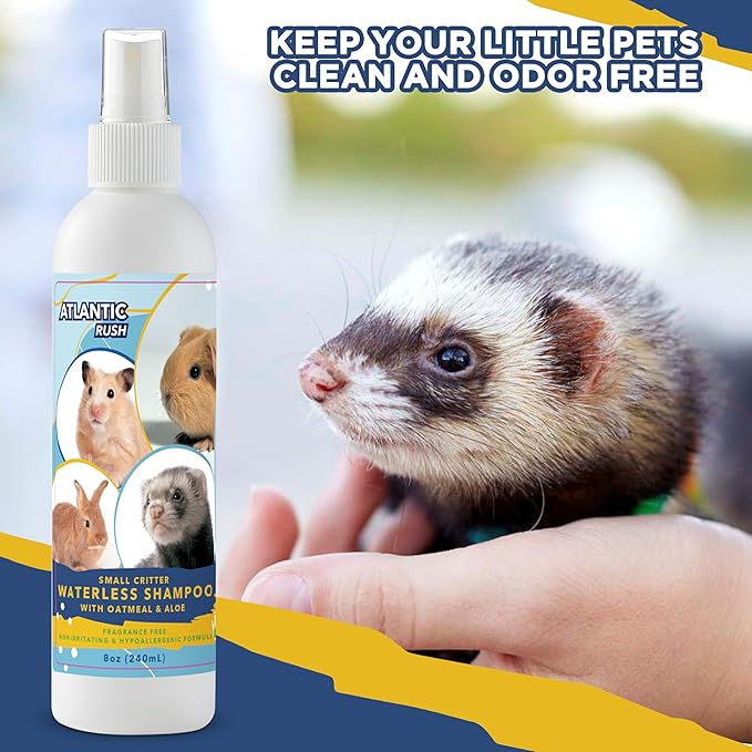 Waterless Shampoo for Small Critters - 8oz Fragrance Free, Cruelty Free Dry Shampoo - No Rinse for Pet Ferrets, Guinea Pigs, Hedgehogs, Sugar Gliders, Rabbits & Hamsters