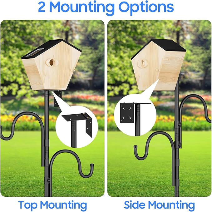 Bird Feeder Pole with Squirrel Proof Baffle,92 Inch Adjustable Double Shepherds Hook,Heavy Duty Hanging Bird House Pole Stand for Outdoors,Hummingbird Bird Bath Feeder Tray for Outside, Yard, Garden