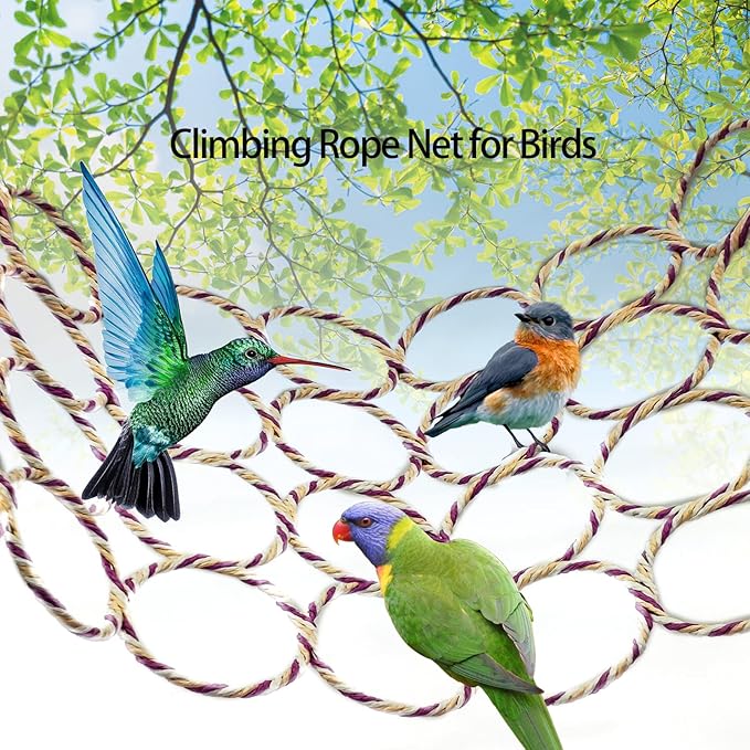 BNOSDM 4 Packs Bird Hemp Rope Net Swing Climbing Rope Net for Birds Parrot Ladder Macaw Hanging Hammock Activity Toy for Rats Parakeet Cockatiel Cockatoo Conure African Grey Budgie