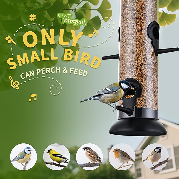Bird Feeders for Outdoors Hanging,Finch Feeders for Outside,Chew-Proof Hanging Bird Feeder,Rust-Proof Birdfeeder,Squirrel Proof 6 Ports Metal Bird Feeder,14 Inch,1 Pack,Black