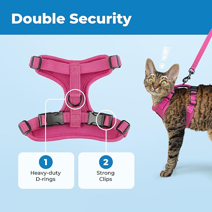 Best Pet Supplies Voyager Escape Proof Cat Harness and Leash Set with Reflective Stitching, Neoprene Handle 5ft - Supports Small, Medium and Large Cats, Kittens - Fuchsia, M (Chest: 16.5-19.5")