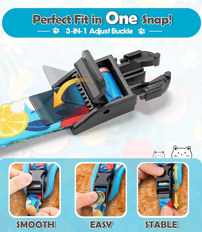 Halypet Cat Harness and Leash Set[MAX Safety 4th-Gen] Cute Escape Proof Vest Harness for Girl&Boy Cat Walking, Comfortable Adjustable Leash and Reflective Strips for Outdoor Kitten, S Azure Floral