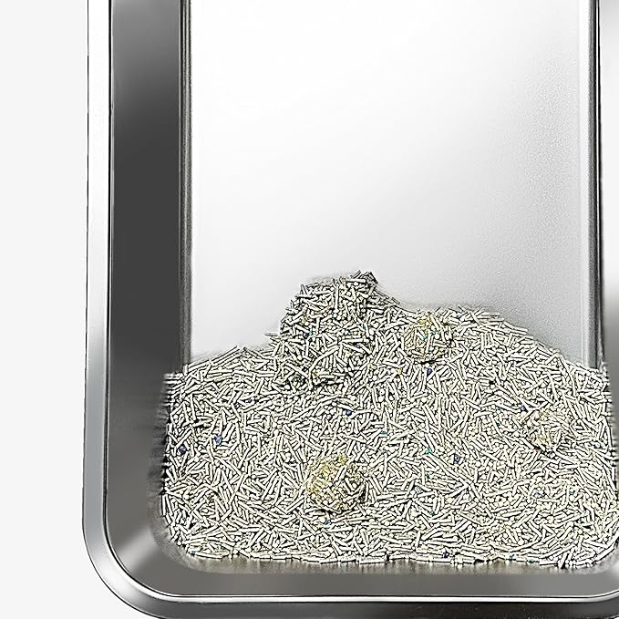 Vealind Stainless Steel Cat Litter Box High Sided Metal Cats Litter Pan Tray Enclosed with Scoop Mats Non-Sticky Anti-Leakage Easy Cleaning Kitty Litter Boxes