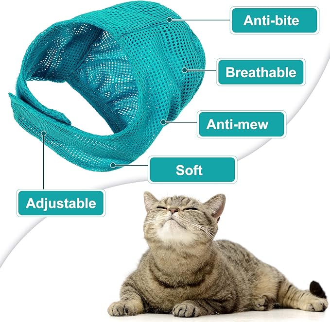 Patelai 5 Pcs Cat Bathing Bag Set Cat Grooming Bag Adjustable Pet Shower Net Muzzles Nail Clipper Tick Remover Tool Massage Brush(Green White)
