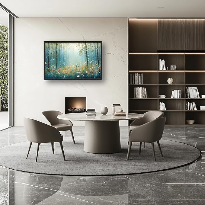 Large Forest Tree Wall Art for Living Room, Framed Oversized Wildflowers Wall Decor, Foggy Landscape Canvas Painting Modern Artwork Home Decoration for Dining Room Bedroom Office 36"x24"