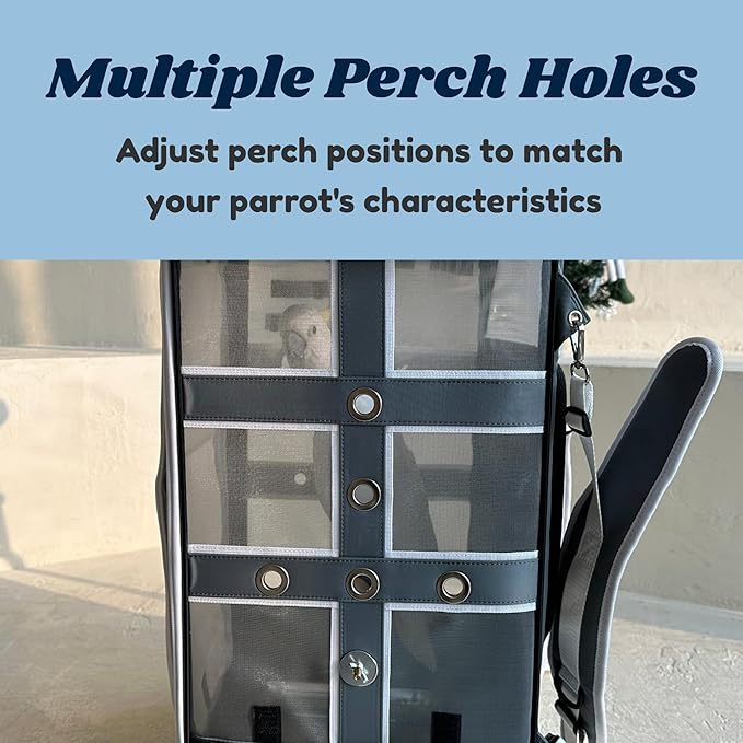 Birds Day Bird Carrier Backpack-Parrot Travel Cage with 2PCS Perch and Food Bowl, Stainless Steel Tray (Charcoal Gray, Cockatoo & Similar)