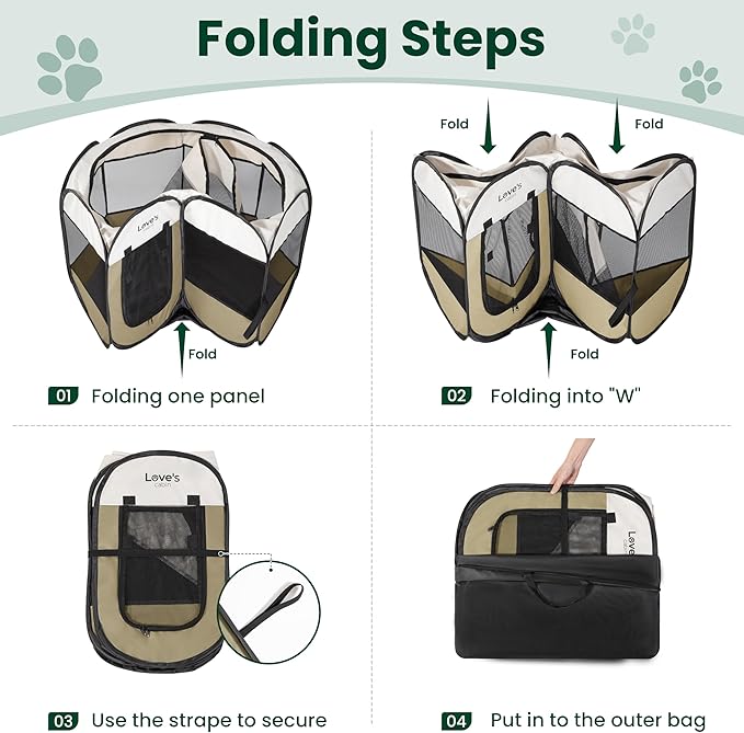 Love's cabin Pet Puppy Dog Playpen, Large Dog Tent Crates Cage Indoor/Outdoor, Portable Playpen for Cat, Foldable Pop Up Dog Kennel Playpen with Carring Case, Removable Zipper Top, Khaki