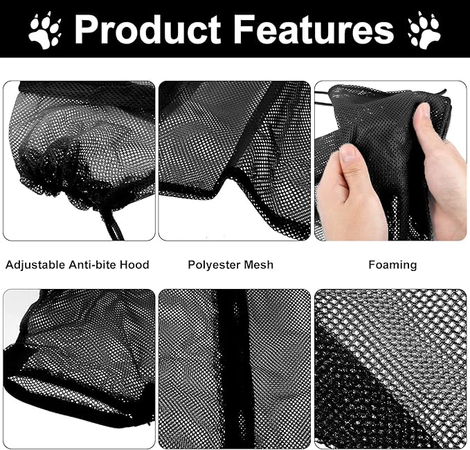 Patelai 5 Pcs Cat Bathing Bag Set Cat Grooming Bag Adjustable Pet Shower Net Muzzles Nail Clipper Tick Remover Tool Massage Brush(Black White)