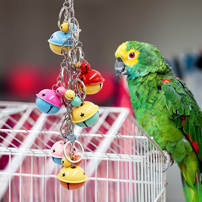 Bird Toys, Bird Swing with Metal Coloful Bells, Bird Cage Accessories, Parakeet Toys, Parrot Toys for Budgie, Lovebird, Parakeet, Cockatiel, Quaker, Caique, Small to Medium Birds