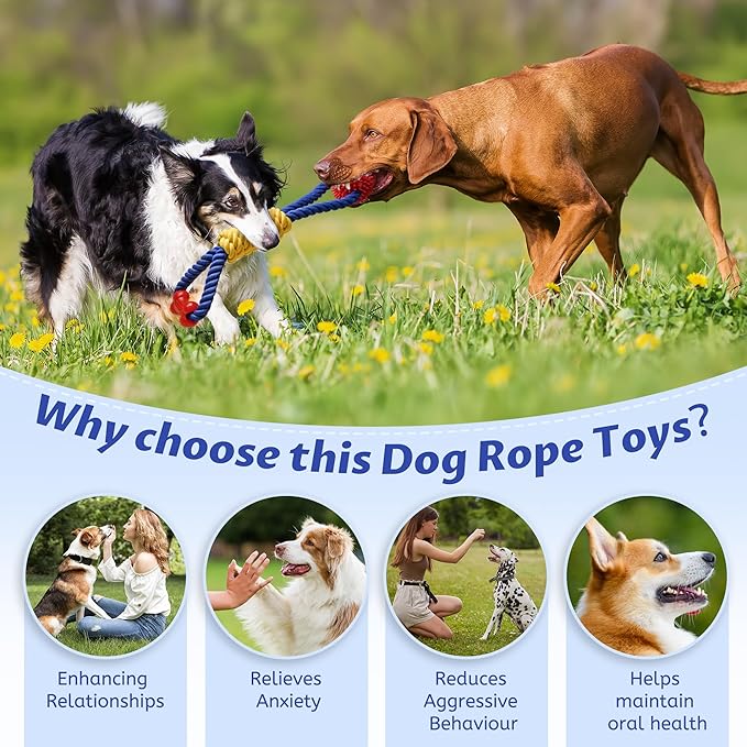 Aitmexcn Interactive Dog Rope Toys Tug of War, Tough Dog Toys for Large, Medium & Small Dogs, 100% Cotton Chew Toys for Boredom, Pull Ball Rope Teeth Cleaning