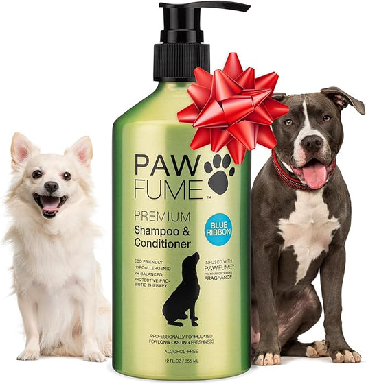 PAWFUME Dog Shampoo and Conditioner, Blue Ribbon, 1-Pack – Nourish & Detangle for a Silky Soft Coat – Probiotic, Deep-Cleaning, pH-Balanced Formula – Puppy Shampoo and Conditioner for All Breeds