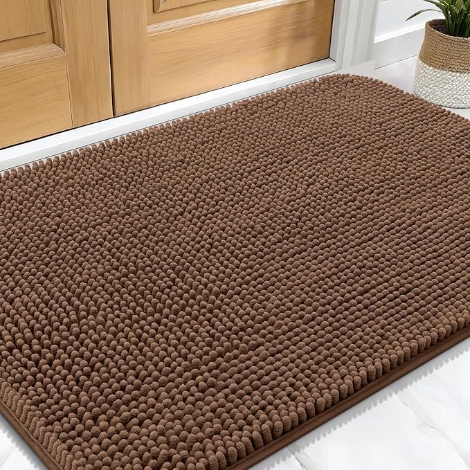 OLANLY Dog Door Mat for Muddy Paws 30x20, Absorbs Moisture and Dirt, Absorbent Non-Slip Washable Doormat, Quick Dry Chenille Mud Mat for Dogs, Entry Indoor Entryway Carpet for Inside Floor, Mocha