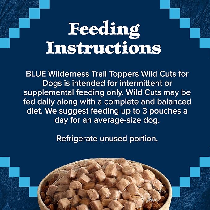 Blue Buffalo Wilderness Trail Toppers Wild Cuts Wet Dog Food Variety Pack, High-Protein & Grain-Free, Made with Natural Ingredients, Chicken and Beef Flavors, 3-oz Pouches, (12 Count, 6 of Each)