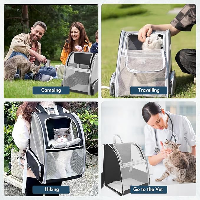 Cat Backpack Carrier, Pet Backpack Carrier Cats and Small Dogs, Collapsible Fully Ventilation Cat Backpack for Outdoors Hiking Camping Travel(up to 16.5lbs)