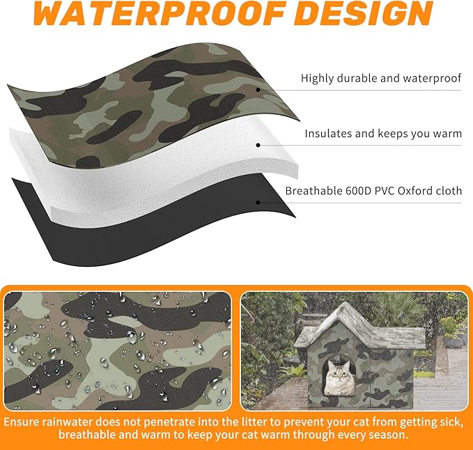 Outdoor Cat House Weatherproof, Large Feral Cat House for Winter, Collapsible Outdoor Cats Shelter in Winter with Door and Soft Mat, Easy to Assemble (Green)