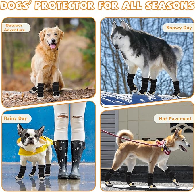 Dog Shoes for Large Small Medium Dogs, Dog Snow Boots Winter, Dog Booties and Paw Protectors to Prevent Licking, Anti-Slip Dog Shoes with Reflective for Hot Pavement,Hardwood Floors, Hiking (Size 8)