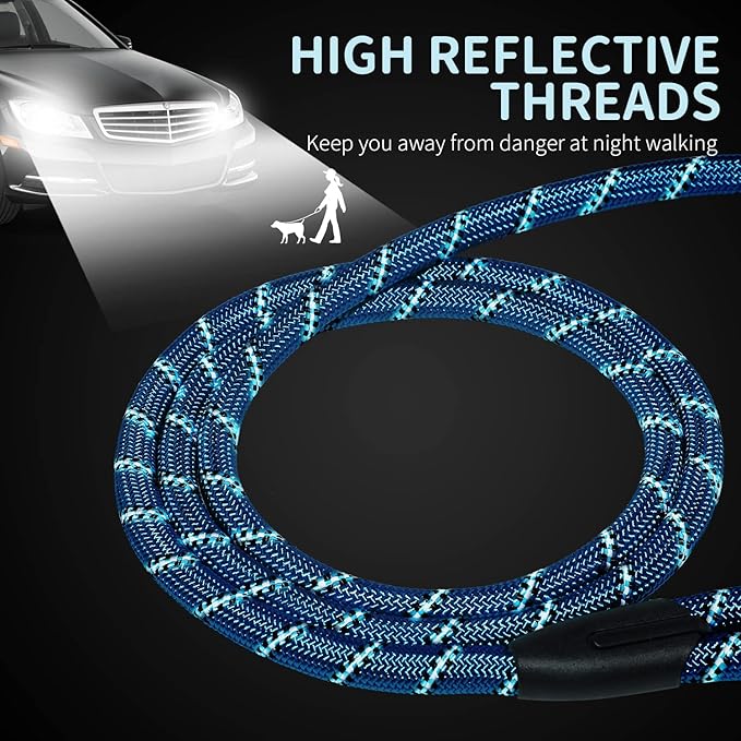 Long Dog Leash for Training 50Ft-Reflective Nylon Rope with Swivel Hook-Recall Agility Lead for Large Small Medium Dogs Outside Walking Hiking-Sky Blue Diam 1/2"