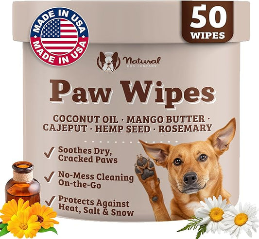 Natural Dog Paw Wipes -50 Ct- Organic, Vegan Pet Paw Wipes for Dogs, Eco-Friendly Dog Paw Wipes for Dogs, Ideal for Removing Dirt, Allergens & Moisturizes Dry Cracked Paws, Coconut Oil & Cocoa Butter