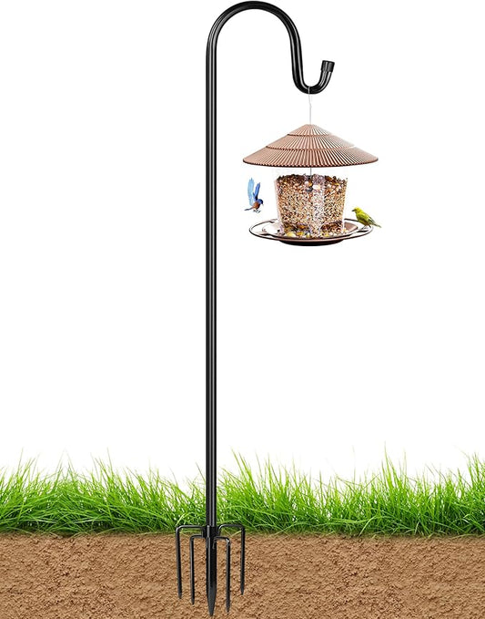 XDW-GIFTS Bird Feeder Pole for Outdoor, 60 Inch Shepherds Hooks Heavy Duty Garden Pole for Hanging Plant Basket, Solar Light Lanterns, Garden Plant Hanger Stands with 5 Base Prongs