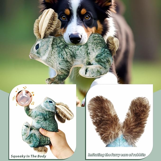 Dog Toy Rabbit Squeak,Attractive Squeaking Sound is Suitable for Dogs to Interact and Play on Outdoor Grass, Suitable for Small and Medium-Sized Dogs, Cute Plush Rabbits (Green)