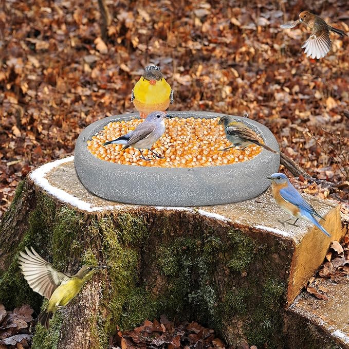 Hanging Bird Bath, Resin Ground Birdbath Feeder Bowl with Vintage Bird Ornament, Garden Birdfeeder Bath for Garden Yard Patio Decor (Ellipses)