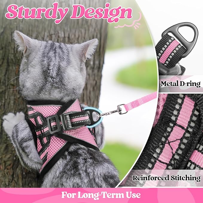 rabbitgoo Cat Harness and Leash Set for Walking Escape Proof, Adjustable Soft Kittens Vest with Reflective Strip for Cats, Comfortable Outdoor Vest, Pink, S