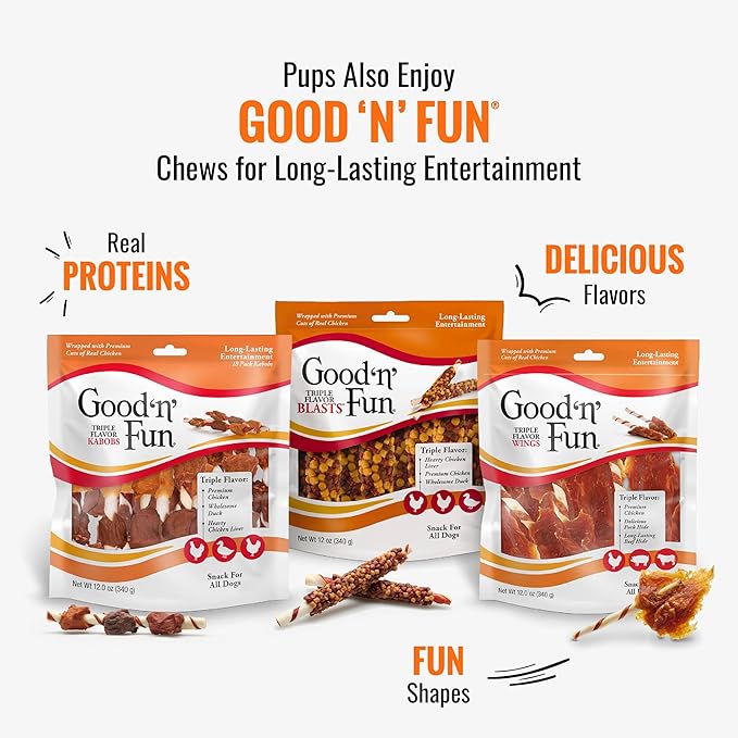 Good 'n' Tasty Triple Flavor Puree Mix-Ins Dog Food Topper Treats for All Dogs, 28 Count, Easy Single-Serve Portions, Added Protein with Chicken, Salmon and Duck